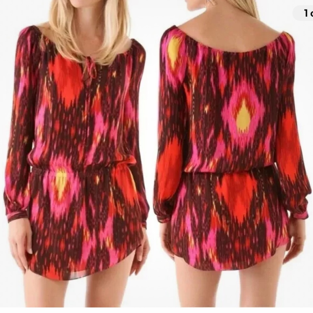 HAUTE HIPPIE Ikat Print Silk Mini Dress‎ Small
